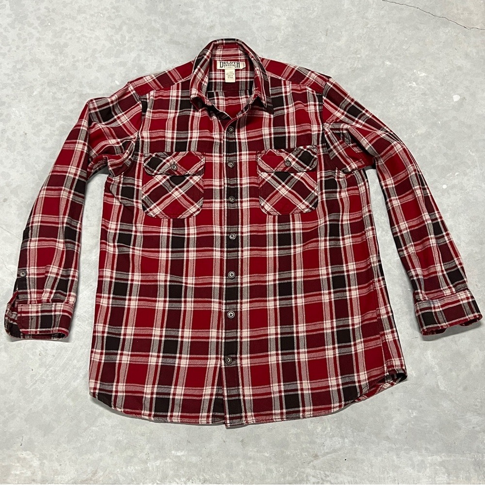 Duluth Trading Shirt Mens L-tall Flannel Plaid Red Outdoor Hunting Heavy Thick